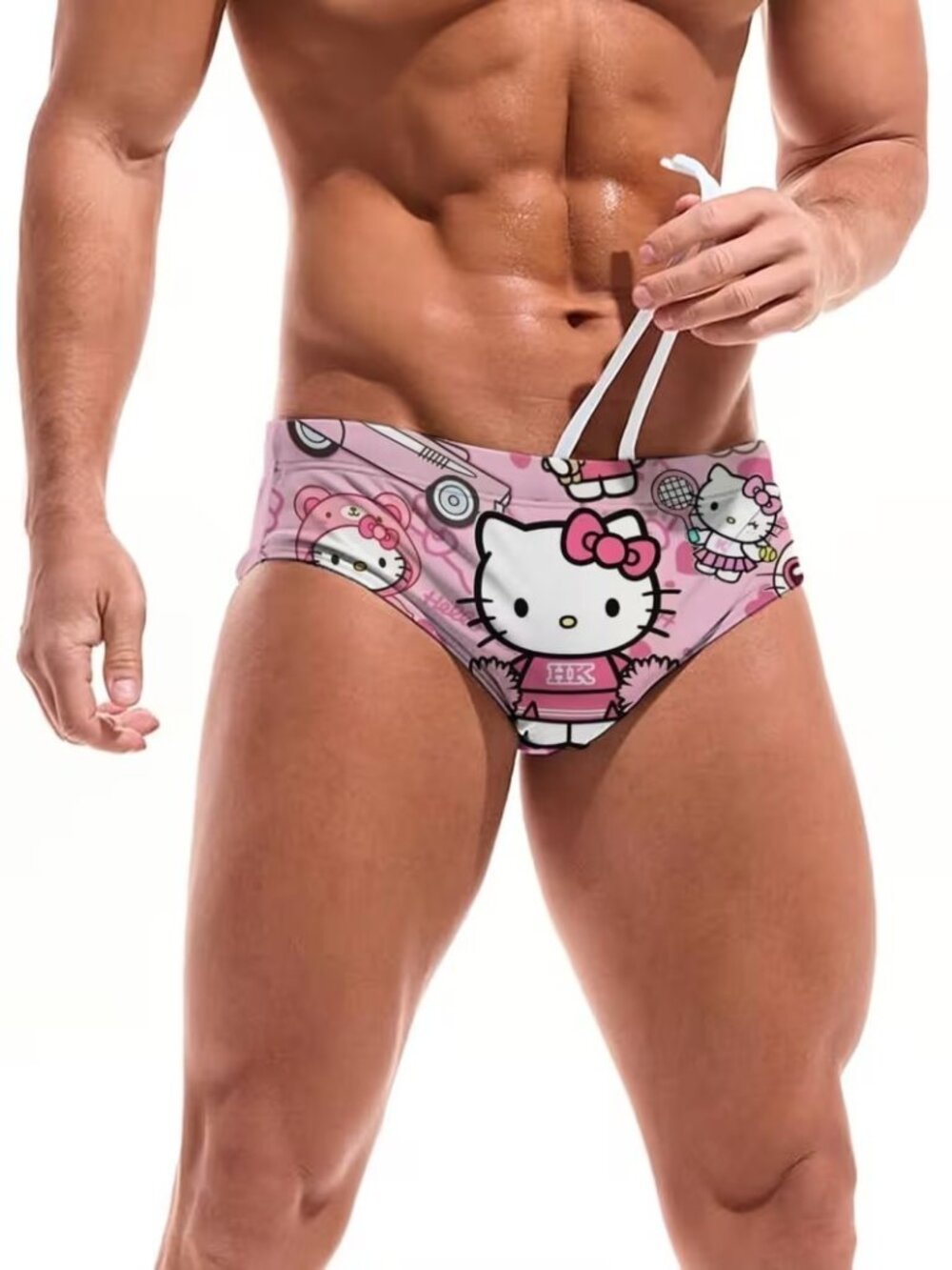 Sanrio Hello Kitty Men’s Swimsuit Brief Cartoon Print Beach Pool Wear L NEW